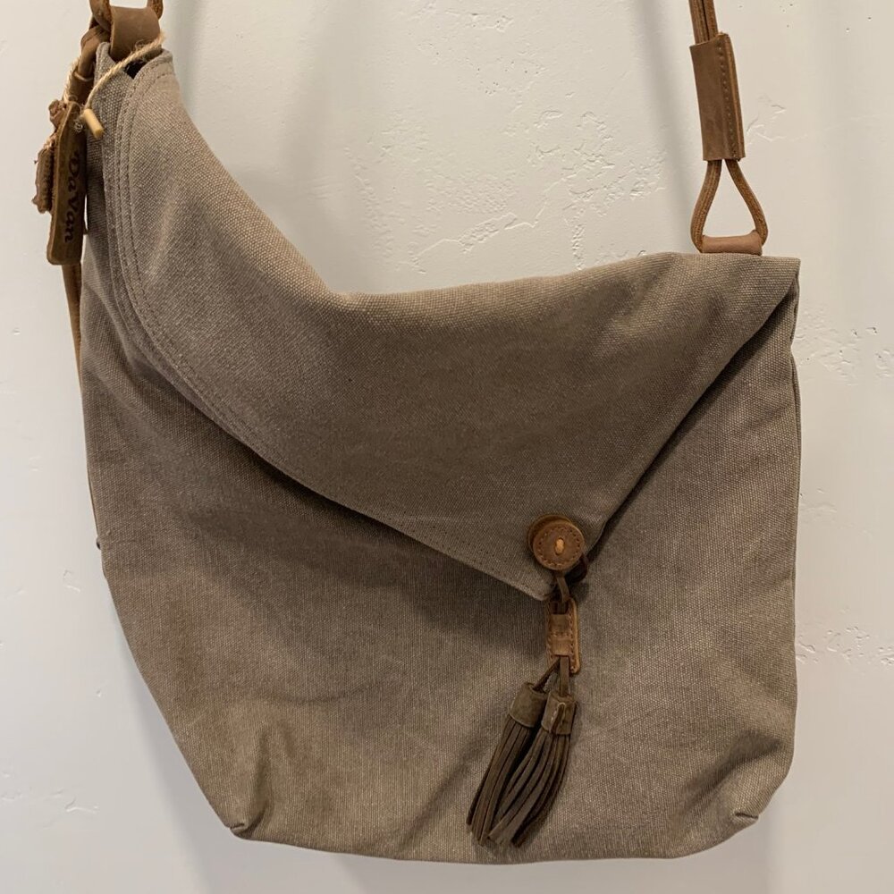 DeVan Canvas & Leather Crossbody Bag BOHO Minimalist - Picture 4 of 6